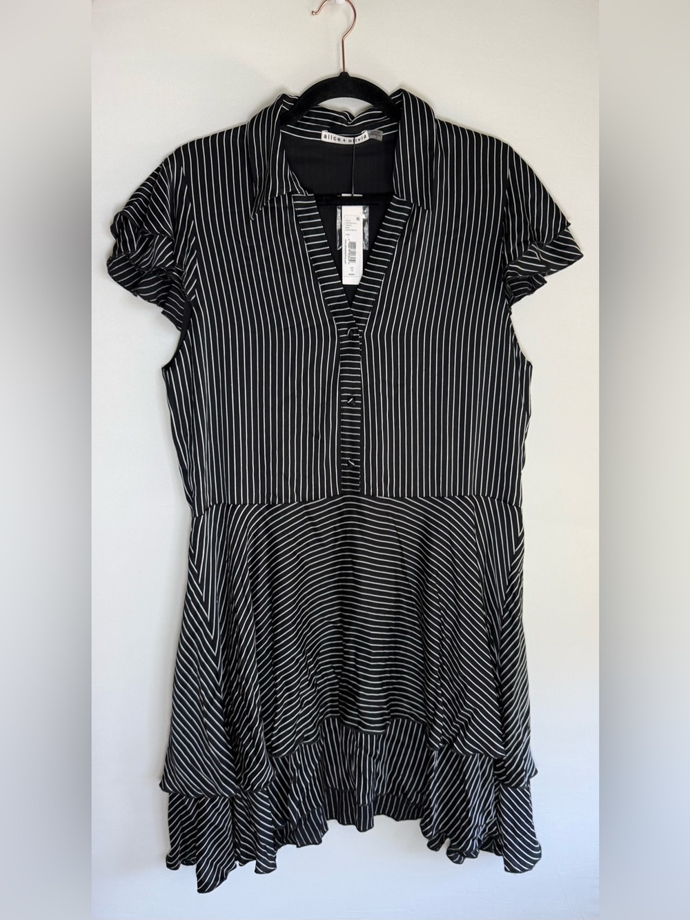 Alice + Olivia Moore Pinstripe Ruffle Dress • NWT • Women’s 12